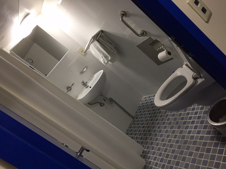 The simple bathroom in our deluxe interior room on the overnight ferry from Mazatlan to La Paz.
