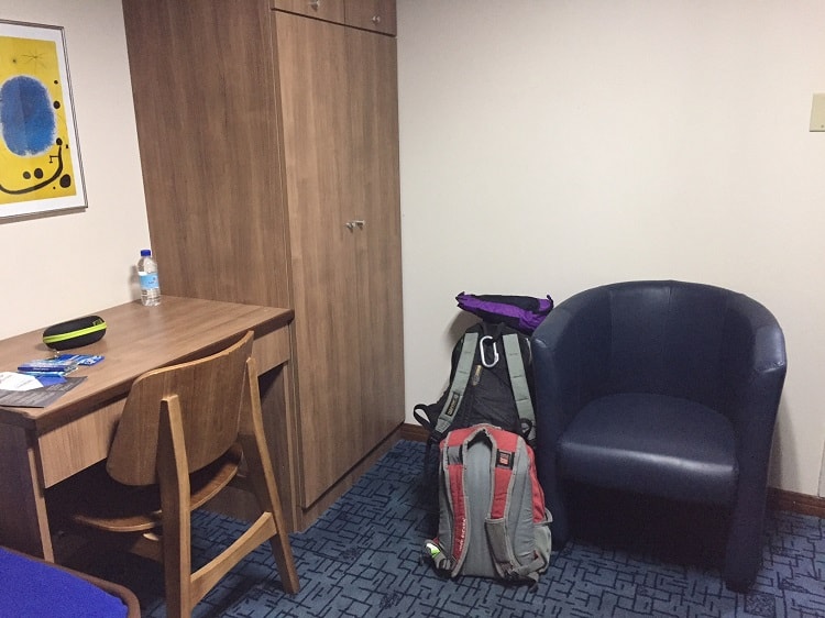 A desk in our cabin on the overnight ferry to La Paz, Mexico.