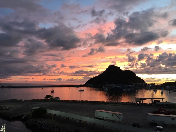 Colorful Mazatlan sunset from the deck of the overnight ferry on our way to La Paz.