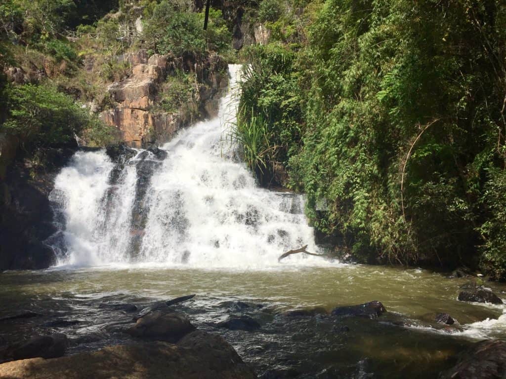 the raging white water of the dalat waterfall