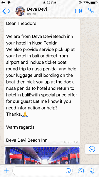 Travel alert: Hotel Booking problem 3 A screen shot of the first WhatsApp message described in the story of our hotel booking problem.
