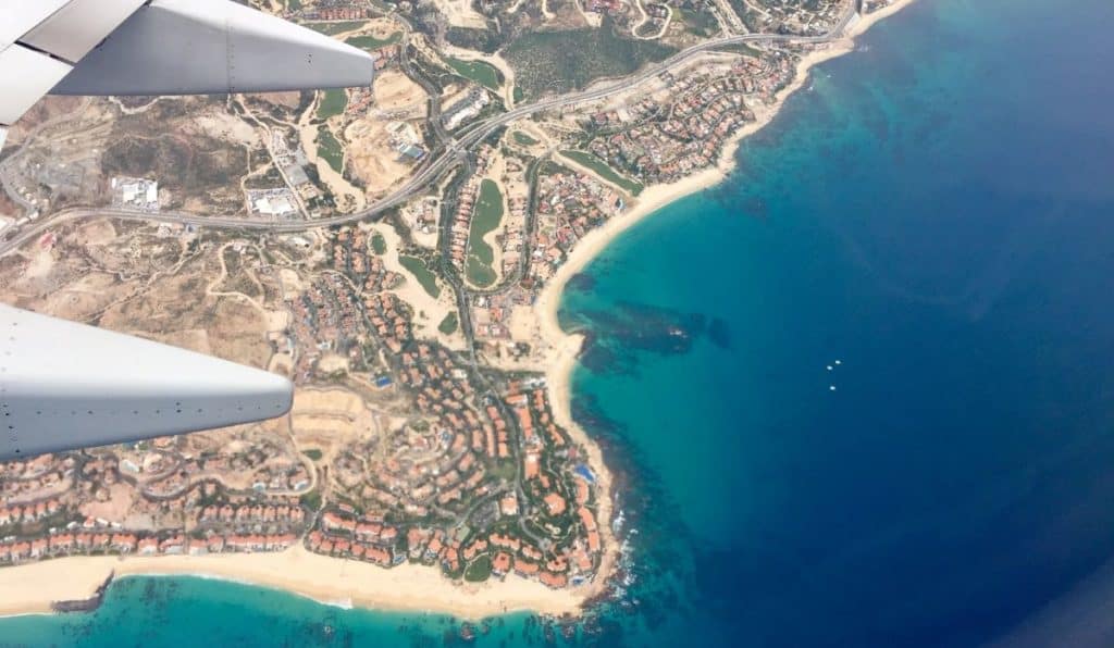 cabo san lucas seen from a flight window