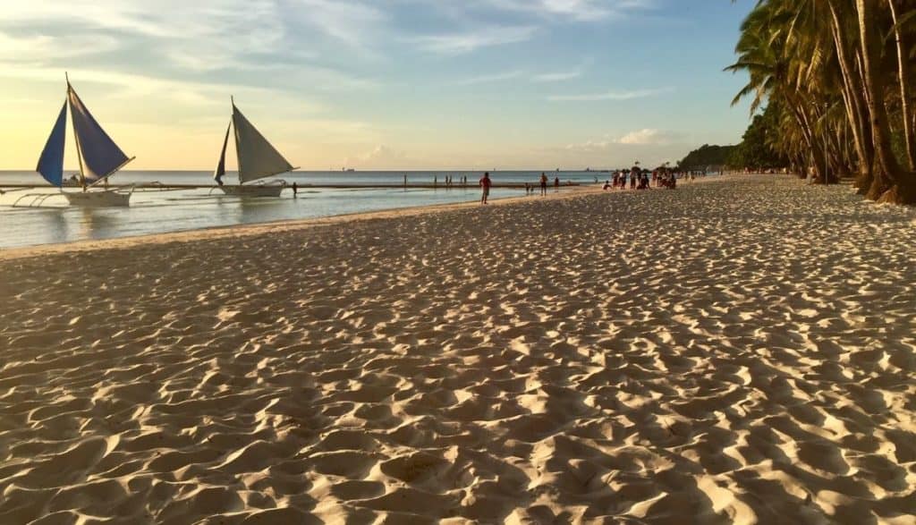 A vacation to Boracay Island means a lot of beach time on the famous "White Beach" - pictured here in the golden hour before sunset.
