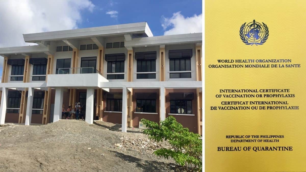 The Bureau of Quarantine building in Kalibo and the WHO COVID vaccination certificates the department issues.
