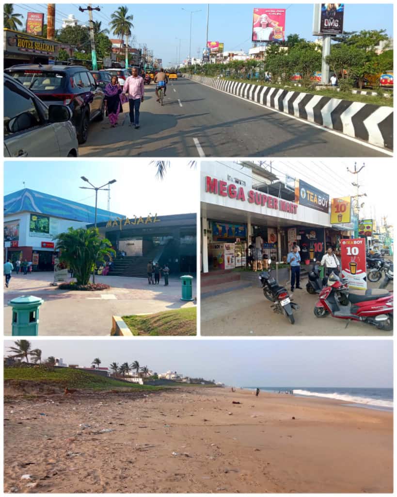 The 'ECR' neighborhood and beach near Casa Grand in the southern metro area of Chennai, India.