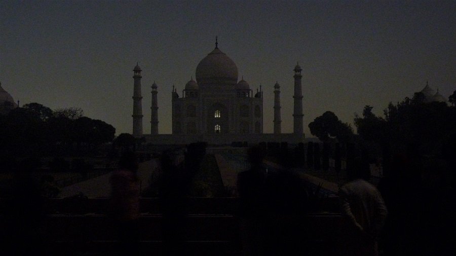 Taj Mahal at night during the full moon in December 2022.
