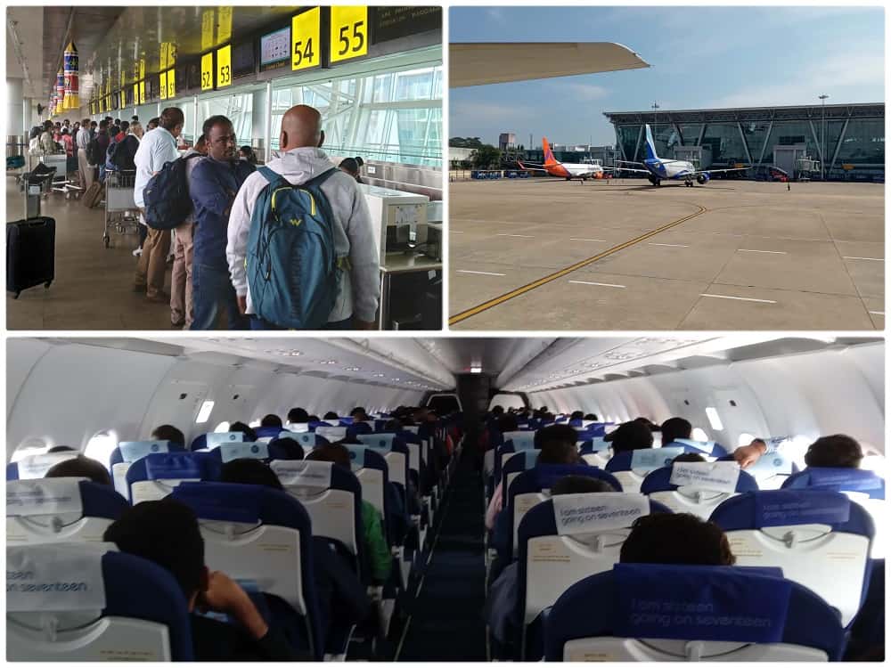 IndiGo check in counter, parked planes, inside the cabin of the indian airline
