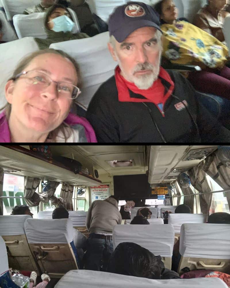 inside the overnight bus from belahiya to pokhara, nepal