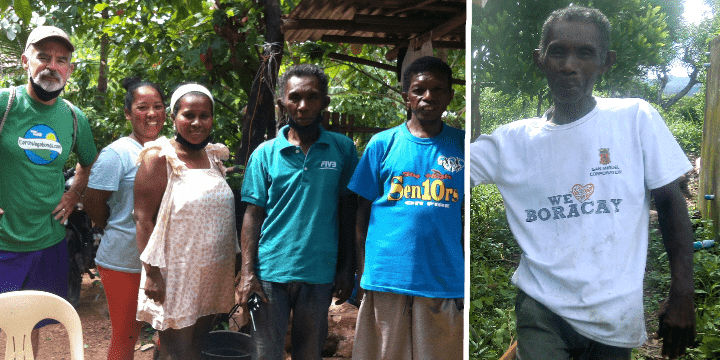 theo and tribe members; chieftan wears shirt that says, 'we love boracay.'