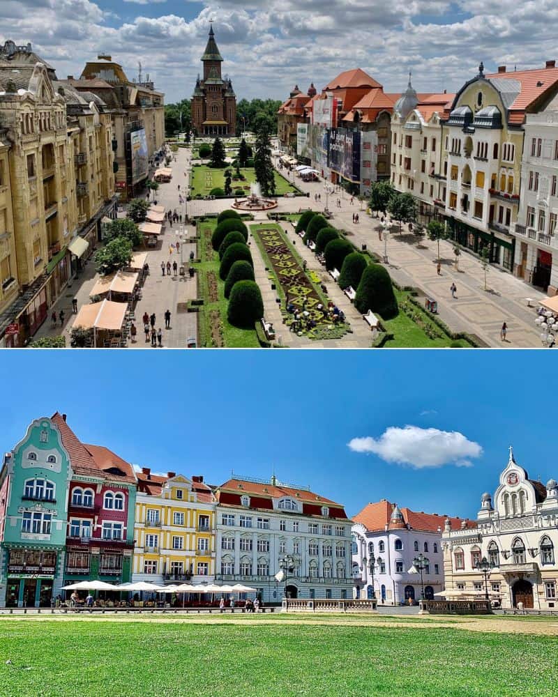 victory square, top; union square bottom, in timisoara romania help give it the nickname little vienna
